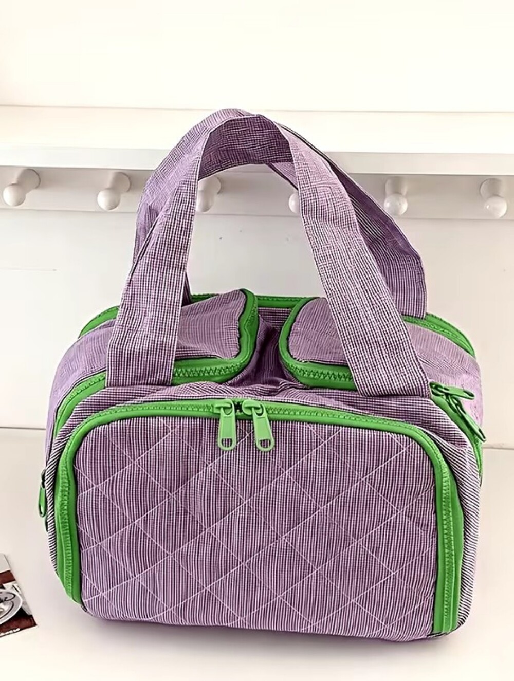 Purple Plaid Cosmetic Toiletries Travel Bag Case